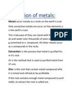 Extraction of Metals:: Metals Occur Mostly As A Rocks On The Earth's Crust