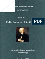 BACH, Johann Sebastian - BWV 1007. Cello Suite No. 1 in G Major. Facsimile of Anna Magdalena BACH's Copy (Music Score)