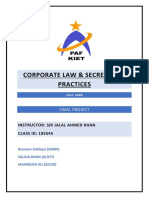 Corporate Law & Secretarial Practices: Instructor: Sir Jalal Ahmed Khan CLASS ID: 105545