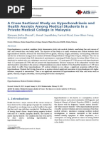 A Cross Sectional Study On Hypochondriasis and Health Anxiety Among Medical Students in A Private Medical College in Malaysia