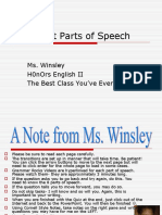 The Eight Parts of Speech: Ms. Winsley H0Nors English Ii The Best Class You'Ve Ever Taken