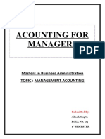 Acounting For Managers: Masters in Business Administration Topic: Management Acounting