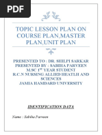 Topic Lesson Plan On Course Plan, Master Plan, Unit Plan