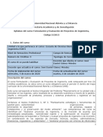 Syllabus Del Curso Formulación y Evaluación de Proyectos de Ingeniería.