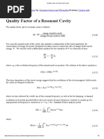 Quality Factor of A Resonant Cavity