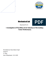 Mechanical Lab: Investigation of The Effect of Air Velocity On The Cooling Tower Performance