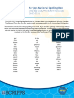 Scripps National Spelling Bee: One Bee Study Words For First Grade 2020-2021