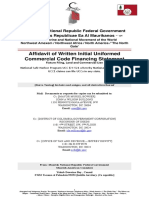 Affidavit of Written Initial Uniformed Commercial Code Financing Statement