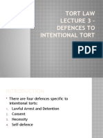 Tort Law Lecture 3 - Defences To Intentional Tort: Ms Gallop