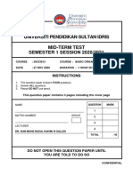 Universiti Pendidikan Sultan Idris Mid-Term Test SEMESTER 1 SESSION 2020/2021