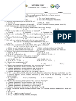 Summative Test in Mathematics 7 Q1