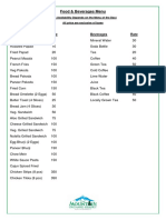 Food & Beverages Menu: Snacks Rate Beverages Rate