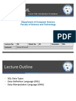 DDL and DML: Department of Computer Science Faculty of Science and Technology