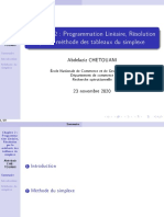 Chapitre 2: Programmation Linéaire, Résolution Par La Méthode Des Tableaux Du Simplexe