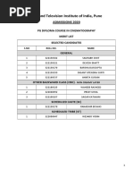 Film and Television Institute of India, Pune: Admissions 2020