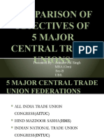 Comparison of Objectives of 5 Major Central Trade Unions: Presented By: Jatinder Pal Singh MBA (Gen) Sec-B Ubs