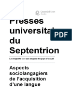 Presses Universitaires Du Septentrion: Aspects Sociolangagiers de L'acquisition D'une Langue