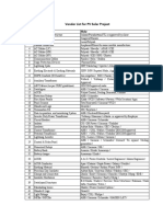 Vendor List For PV Solar Project