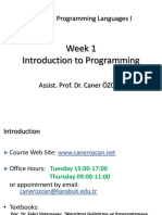 Week 1 Introduction To Programming: CME111 Programming Languages I