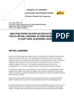 Reaction Paper On Popular Education Trends in Ece (5) Virtual Learning, (6) Video-Based Learning, (7) Slef-Care, (8) Blended Learning