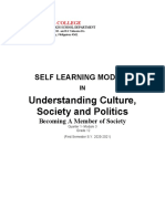 Understanding Culture, Society and Politics: Self Learning Module