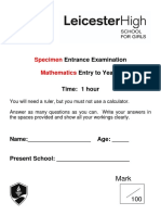 Leicester Grammar School 10 Plus Maths Specimen Paper