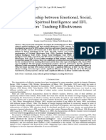 The Relationship Between Emotional, Social, Cultural, Spiritual Intelligence and EFL Teachers' Teaching Effectiveness