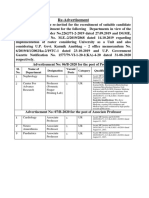 Re-Advertisement: Sl. No. Name of Department Designation Vacant Posts Category Qualification & Experience