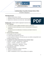 Uh2C Ensetm: Contrôle Continu Informatique de Gestion (Session Février 2021)