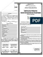 Certificate of Operation Indoor Outdoor Station Transformer