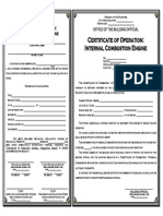 Certificate of Operation Internal Combustion Engine