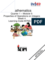 Mathematics: Quarter 1 - Module 5: Properties of Operations On Integers Week 4 Learning Code-M7NS-Ie-1