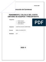 Rendimiento, Cálculo Del Costo Unitario de Equipos y Presupuesto - S08 Carreteras