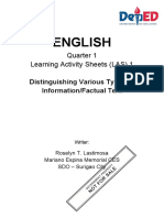 English: Quarter 1 Learning Activity Sheets (LAS) 1