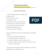 ACTIVIDADES DE ENSEÑANZA APRENDIZAJE Unidad 5 Expresiones Algebraicas