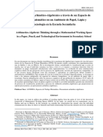 Pensamiento Aritmetico Algebraico A Traves de Un Espacio de Trabajo Matematico