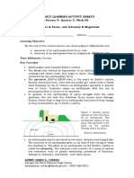 Weekly Learning Activity Sheets Science 8, Quarter 2, Week 2A Epicenter & Focus, and Intensity & Magnitude