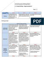 End of 2nd Semester Writing Rubric Grade 12 - (Long Writing - Argumentative) : 2