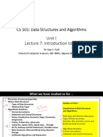 CS 101: Data Structures and Algorithms: Unit I Lecture 7: Introduction To DS