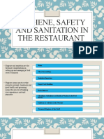 Hygiene, Safety and Sanitation in The Restaurant