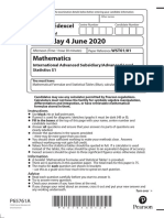 Statistics 1 Oct '20 Question Paper