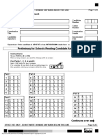 B1 Preliminary For Schools Answer Sheet - Reading