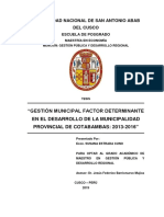 Gestión Municipal Factor Determinante en El Desarrollo de La Municipalidad Provincial de Cotabambas: 2013-2016