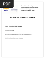 Hit 301: Internship Logbook: NAME: Mutondoro Charles Tawengwa