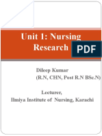 Unit 1: Nursing Research: Dileep Kumar (R.N, CHN, Post R.N BSC.N) Lecturer, Ilmiya Institute of Nursing, Karachi