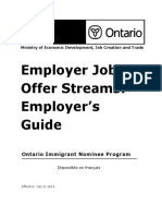 Employer Job Offer Streams: Employer's Guide: Ontario Immigrant Nominee Program