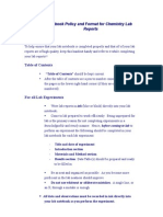 Lab Notebook Policy and Format For Chemistry Lab Reports