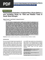 Performance Evaluation of Upland Rice (Oryza Sativa L.) and Variability Study For Yield and Related Traits in South West Ethiopia