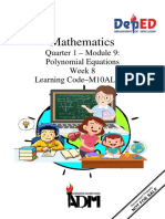 Mathematics: Quarter 1 - Module 9: Polynomial Equations Week 8 Learning Code-M10AL-Ii-1