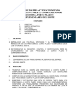 Manual de Politicas Y Procedimiento Administrativo para El Otorgamiento de Prestamos A Corto Plazo Y Complementarios Del Issste